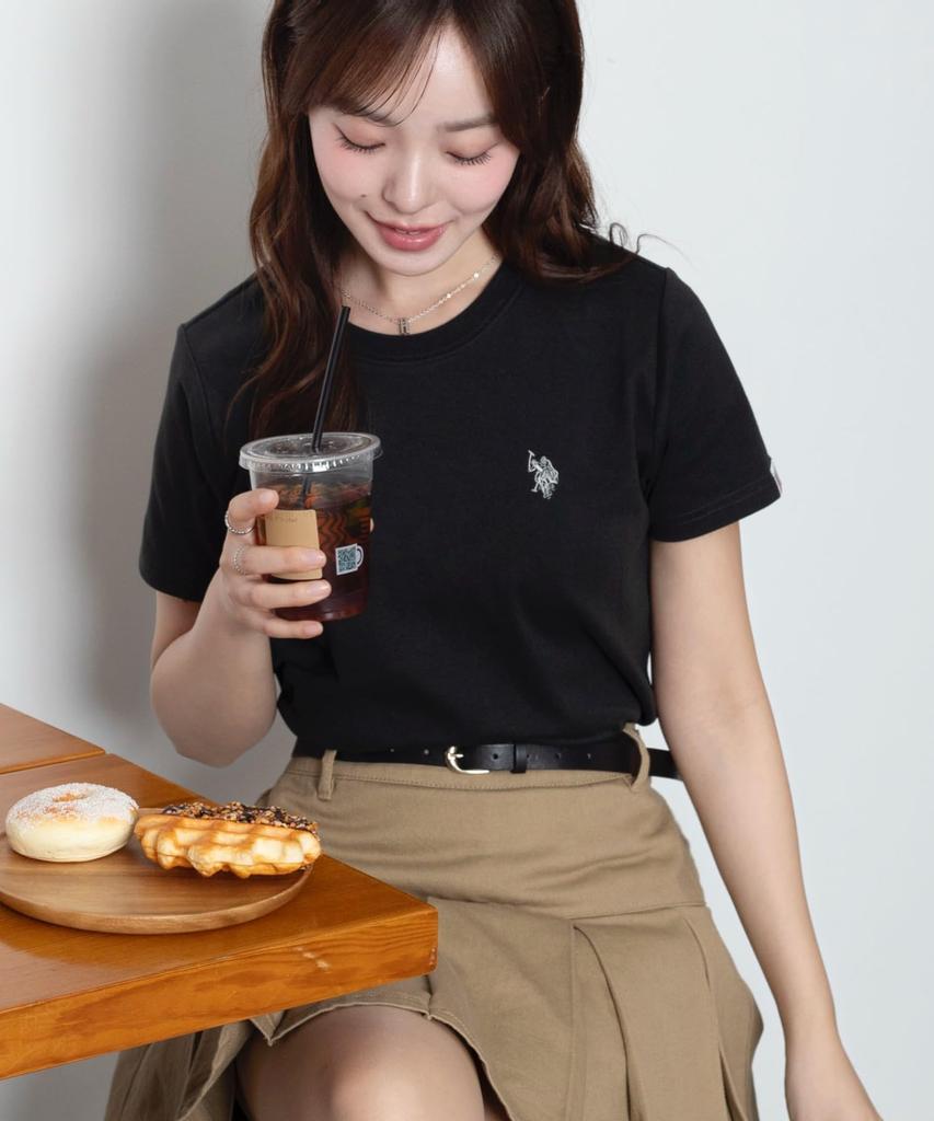 Custom-made U.S. POLO ASSN. T-shirt, Short-sleeved, Compact, Top, Shirt, Short-sleeved Clothing, Summer Wear, Spring Wear, Women's, Size L, Black.