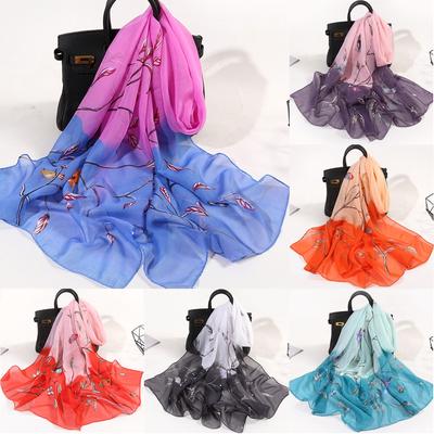 Bufanda larga y suave con estampado de flores para mujer, chal de seda sintética, 160x50cm