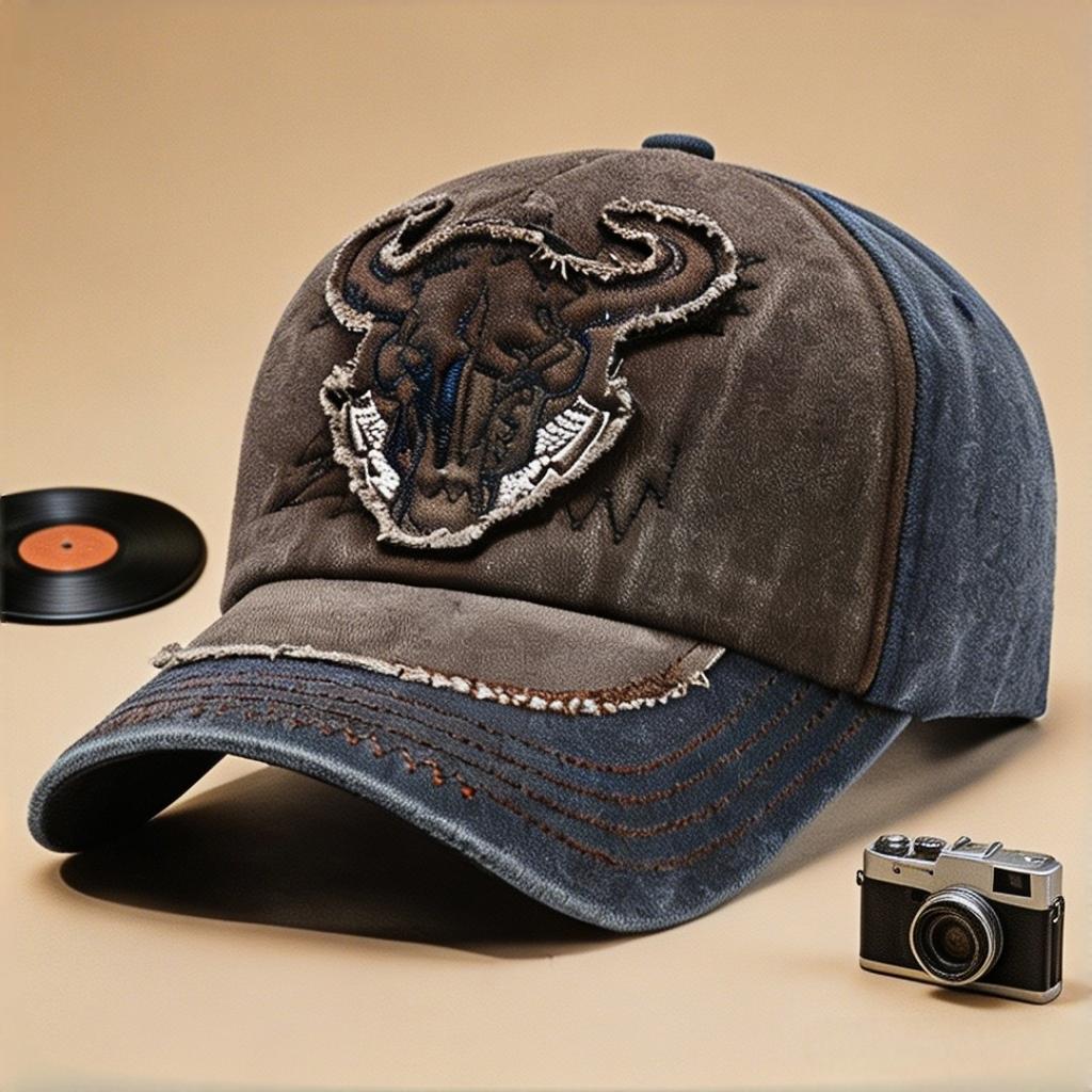 Bull Embroidery Baseball Cap Men Women Washed Distressed Vintage Snapback Hat Adjustable Outdoor Sunscreen Hip Hop Trucker Cap
