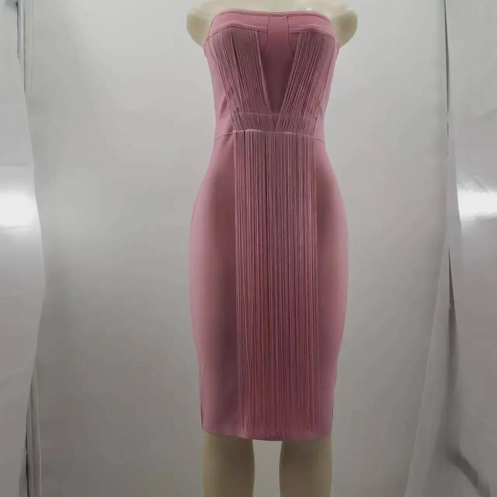 2024 Elegantes ärmelloses Bandage-Kleid mit Quaste, Tube-Top für Damen