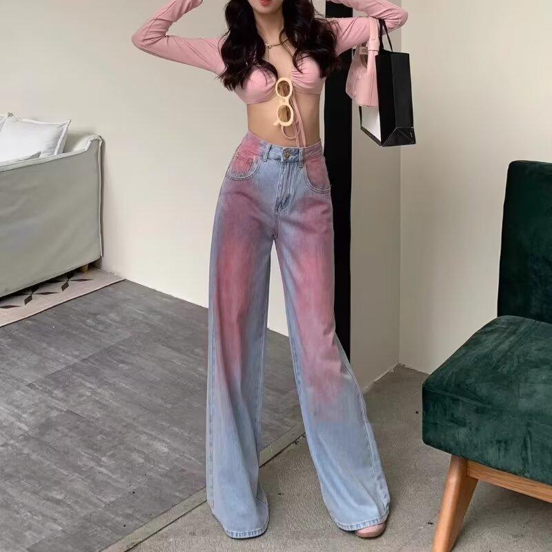 High-Waisted American Retro Gradient Wide-Leg Jeans – Versatile, Leg-Lengthening Autumn Arrival M
