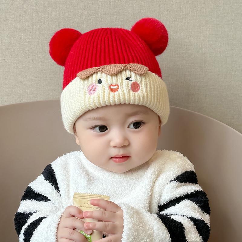 Cute Bear Knitted Baby Hat Warm Ear Protection Soft Pom Poms For Autumn Winter Daily Wear