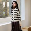 VICTORIA&VERA Women's Black & White Striped Soft Knit Cardigan