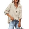 Autumn Winter Women Casual Loose V Neck Hoodie Top Solid Color Single Breasted Shirt
