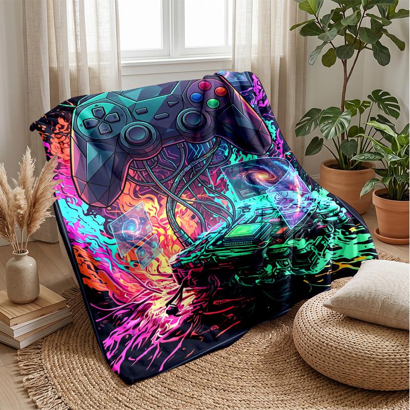Neon Splatter Game Controller Theme blanket Lightweight Warm Flannel Blanket Decorative Throw Blanket for Home Decoration