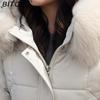 BITCED Winter Fashion Plus Size Cotton Coat for Women Long Waist-cinched Knee-length Thickened Coat with Large Fur Collar