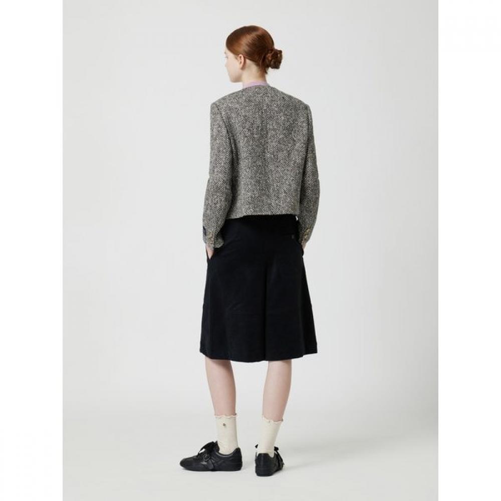 Round Neck Buckle Decor Tweed Jacket C254msf038