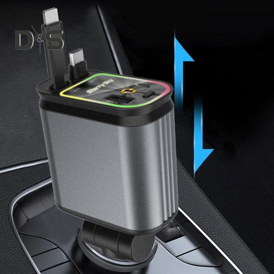 Încărcător auto retractabil 4 în 1 Starlight Roof Light Adaptor dublu tip C pentru încărcare rapidă Cabluri retractabile Încărcător USB pentru iPhone