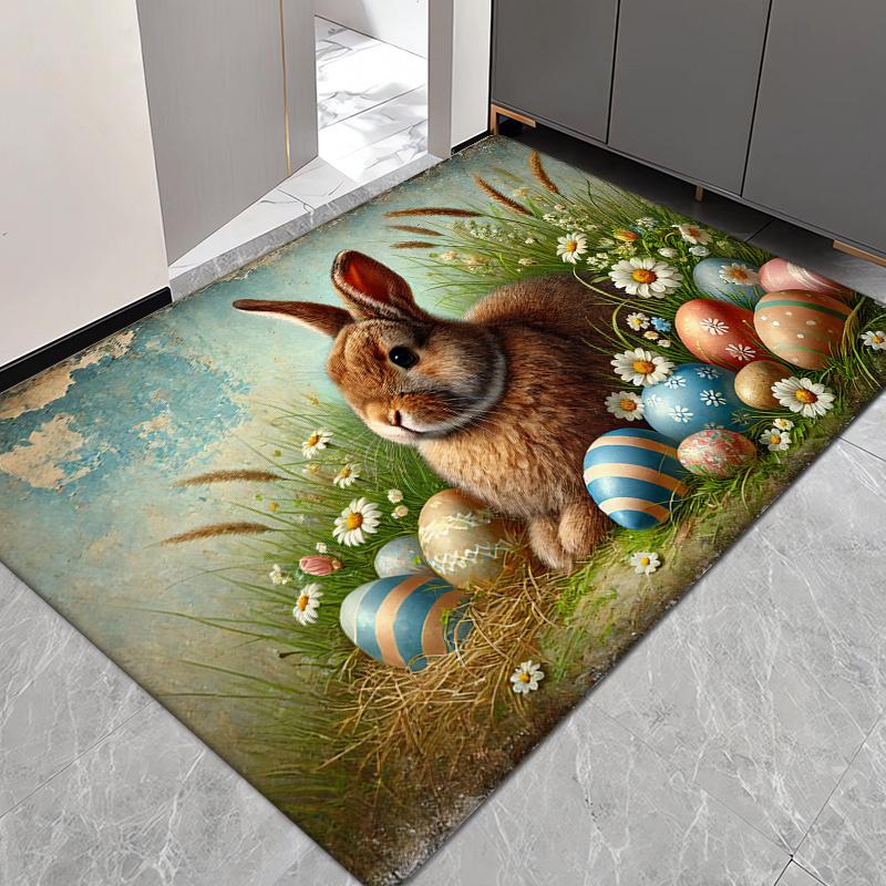 1Pcs Anti Fatigue Kitchen Rugs, Easter Bunny Eggs Print Waterproof Non-Slip Thick Cushioned Kitchen Mat Heavy Duty Comfort Standing Mat for Kitchen