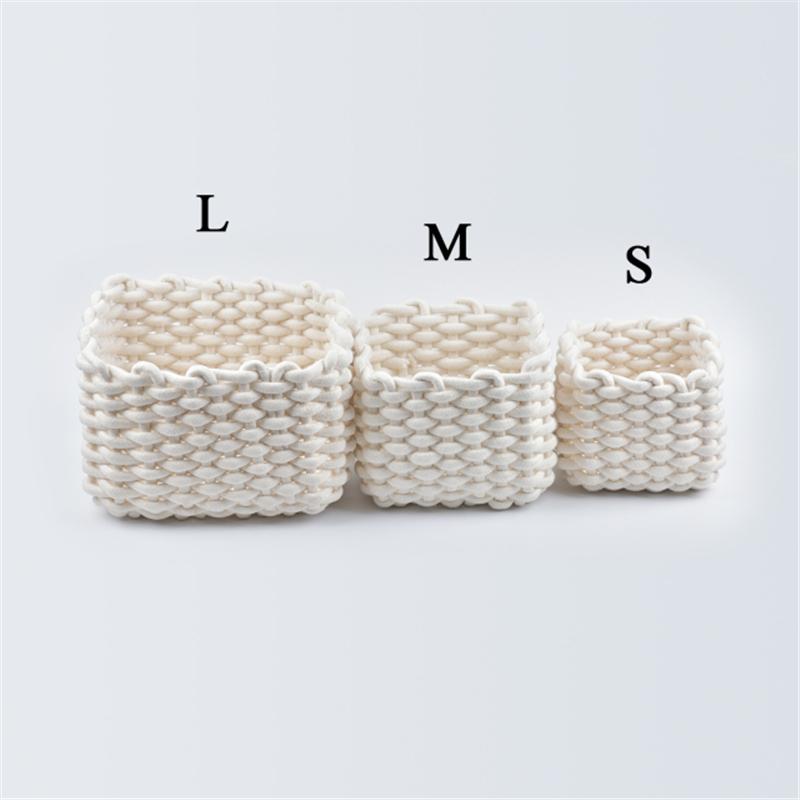 3 Tamaños Cuerda de Algodón Nórdico Tejida a Mano Cesta de Almacenamiento Cuerda Gruesa Caja Organizadora de Escritorio Juguete de Bebé Snack Llave Tela Cosméticos Miscelánea