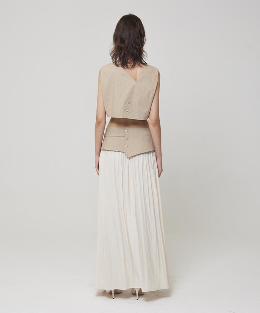 Meuameu Origami Crop Layered Chiffon Long Skirt