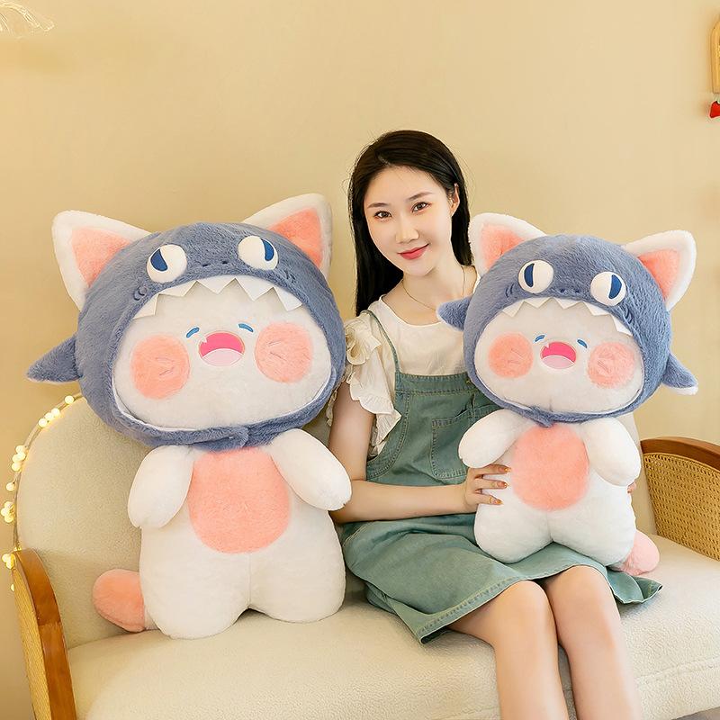 Creative cute shark cat doll plush shark bee cat doll cloth doll super soft sleeping throw pillow birthday gift female