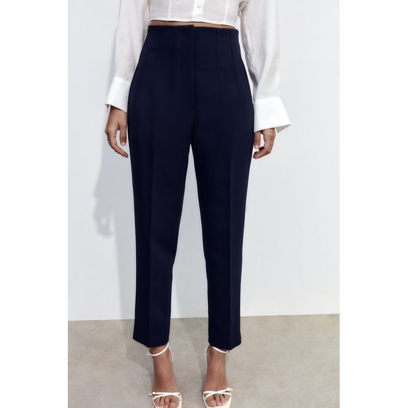 

Деловой темперамент, брюки кэжуал для通勤 с защипами спереди до щиколотки Navy blue L