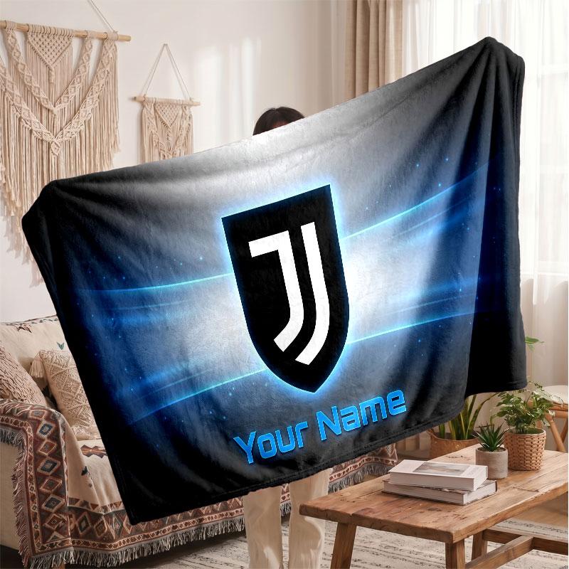 Juventus FC Personalisierte Fleecedecke Mit Fußballlogo, Benutzerdefinierter Name Text Weich Warm Home Überwurfdecke