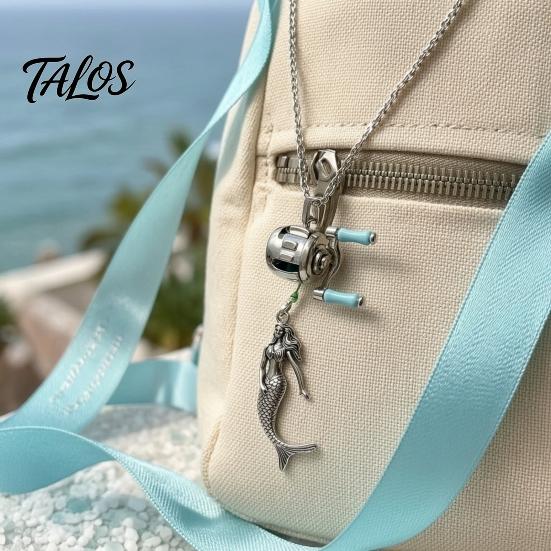 Accesoriu Mini Echipament de Pescuit Colier cu Mulineta, Mini cu Pește Sirena Farmecuri pentru Excursii Casual, Bijuterii Colecționabile pentru Pescari, Cadou pentru Entuziaști Realist