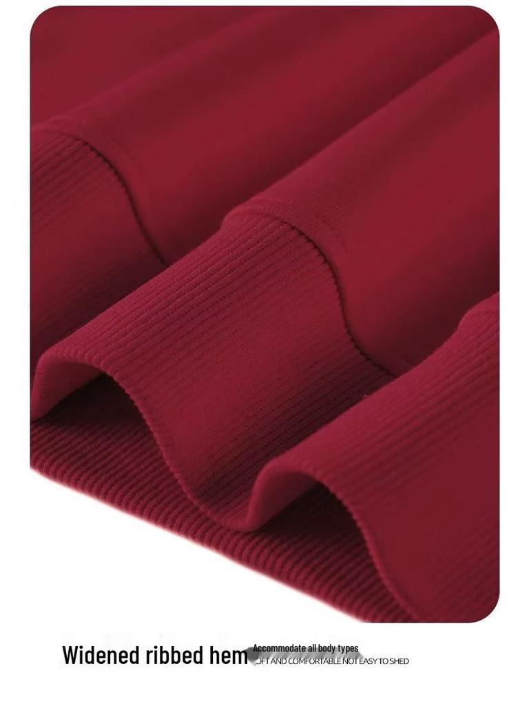 Felpa con cappuccio unisex in velluto rosso vino Anno del Cavallo: Stile Cinese Autunno/Inverno Ispirato allo Zodiaco
