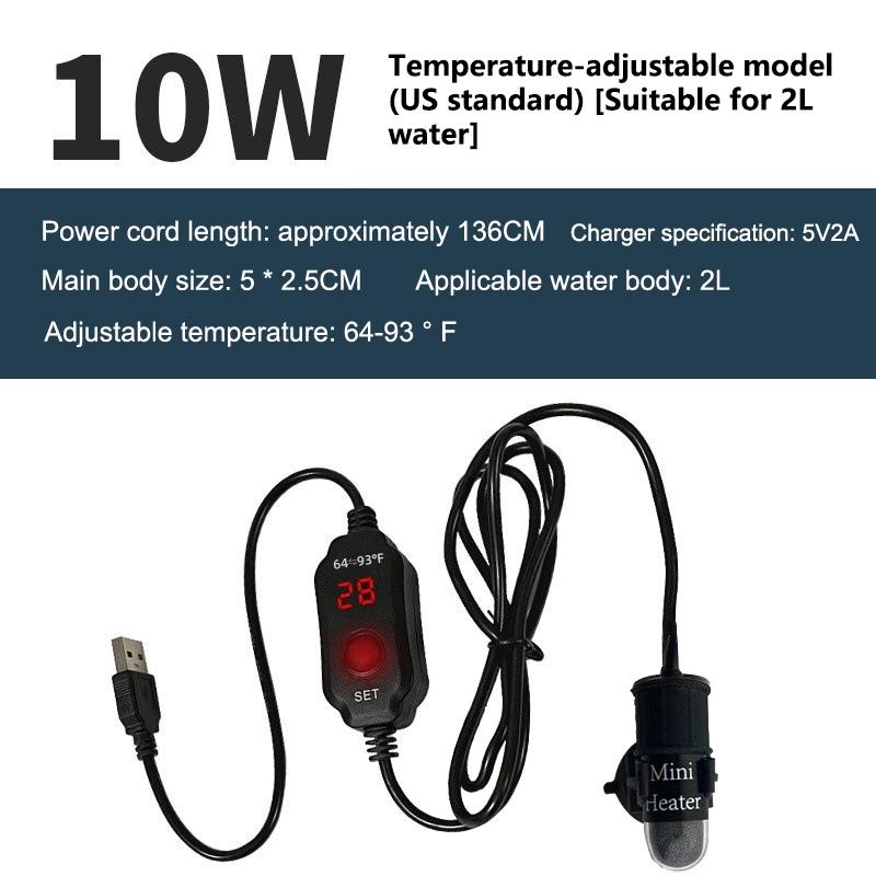 Mini Aquarium Heating Rod Fish Tank Aquarium Heater Submersible Thermostat Heater 18-34°C Adjustable Temperature USB Charging+