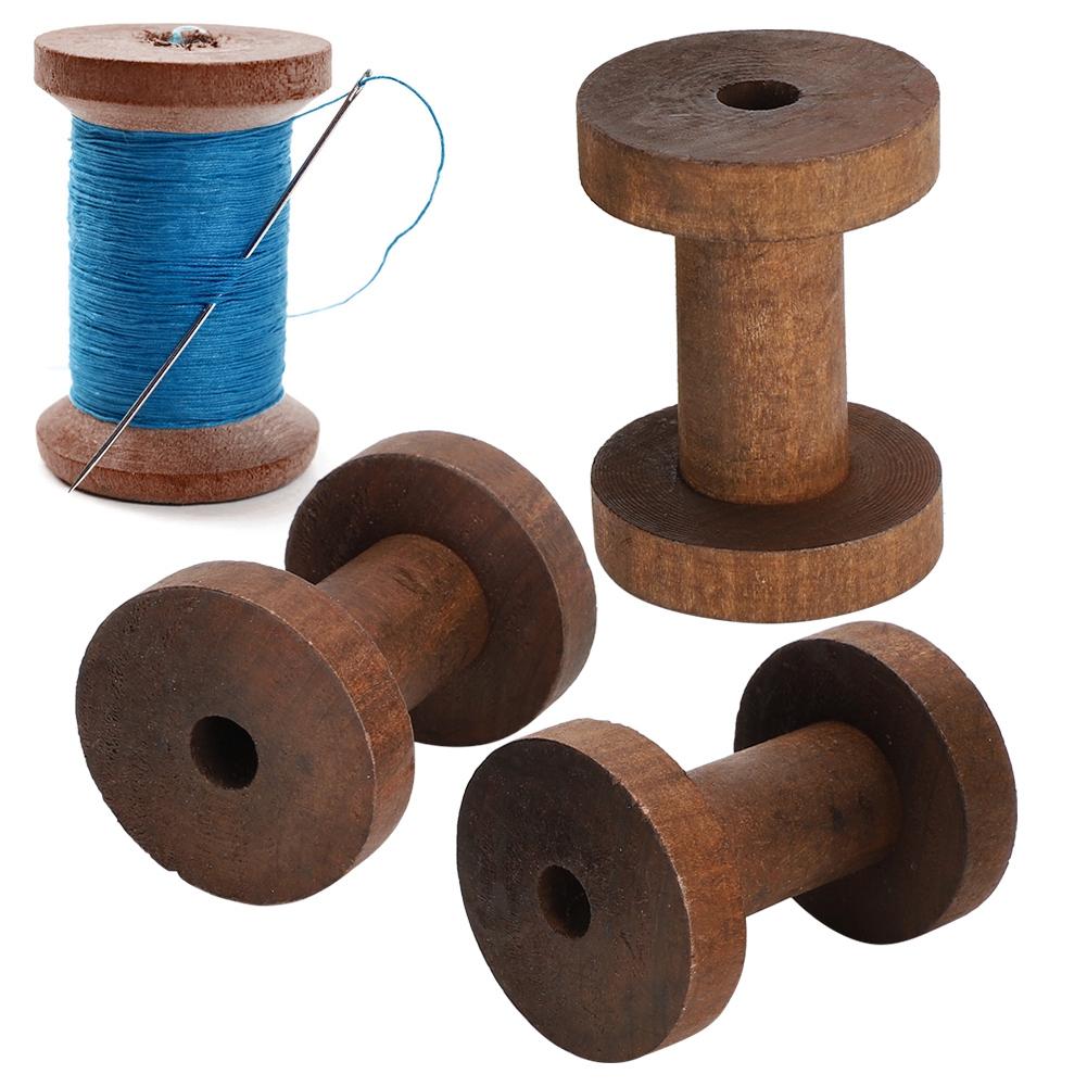 3Pcs Wooden Spools Reels Dark Brown Chic Bobbins for Crafts DIY Sewing Threading Tools