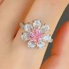 Flower Ring, Sweet Pink Diamond Zircon Flower Ring, Romantic Valentine'S Day Proposal Jewelry