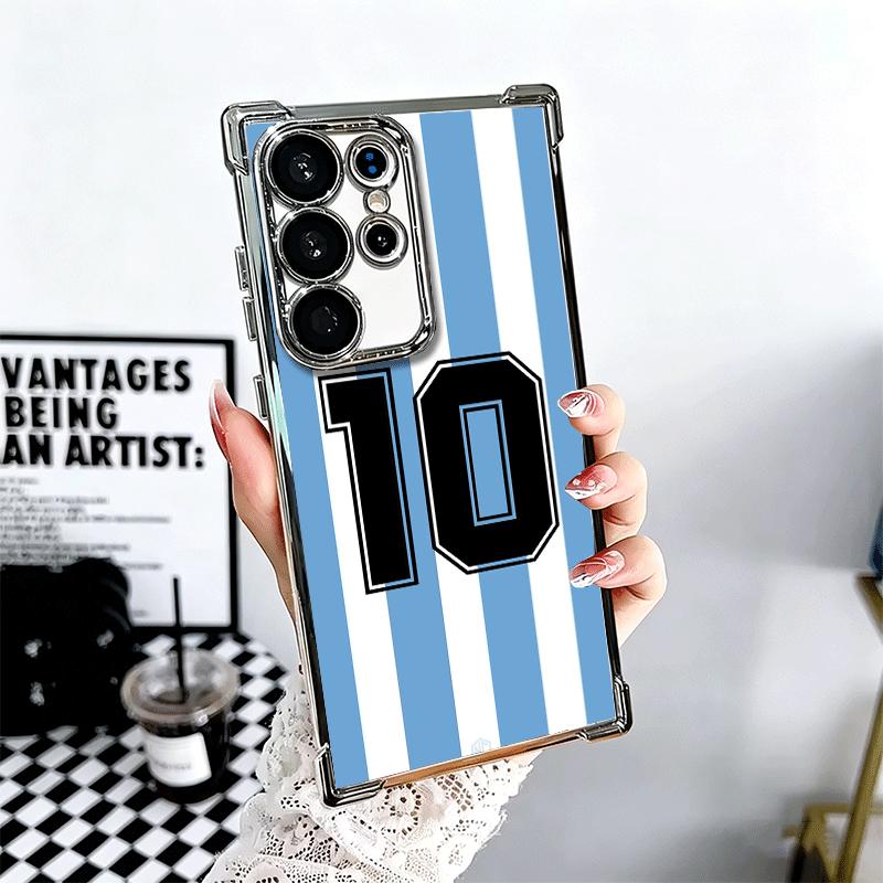 FootBall Number 7 10 19 Plating Phone Case For Samsung Galaxy S24 S25 FE S26 Edge S23 Ultra S22 S21 Plus S20 Anti-Fall Airabag C
