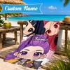 Custom Name KPop Cartoon Beach Towel Microfiber Beach Towel, Lightweight and Quick-Dry, for Summer Travel, Swimming Pool Gift