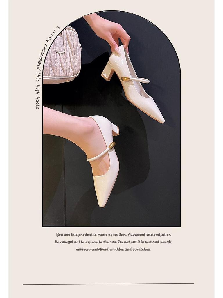 BEIJIANI 5168-11 Lackleder Blockabsatz Einriemen Damen Schuhe - Bequemer Mittelhoher Absatz