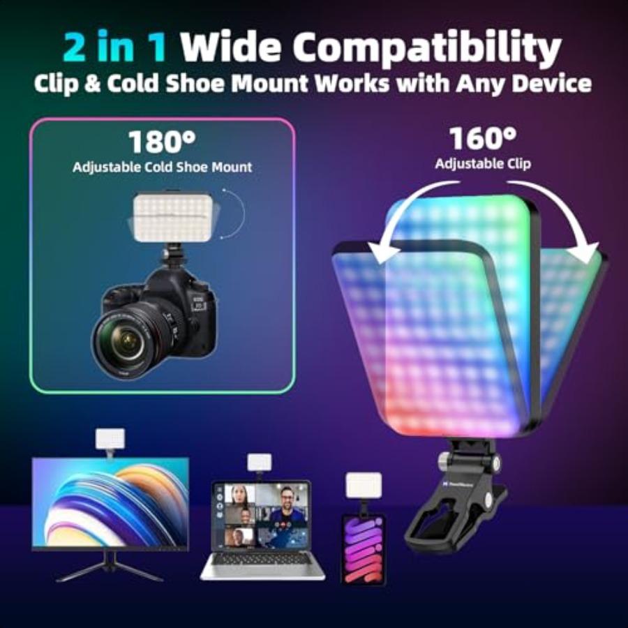 

OmniMaster RGB Selfie Light with 2in1 Clip Cold Shoe 96 LED CRI97+ Portable 360 Video Light for Phone Camera Laptop TikTok Make United States