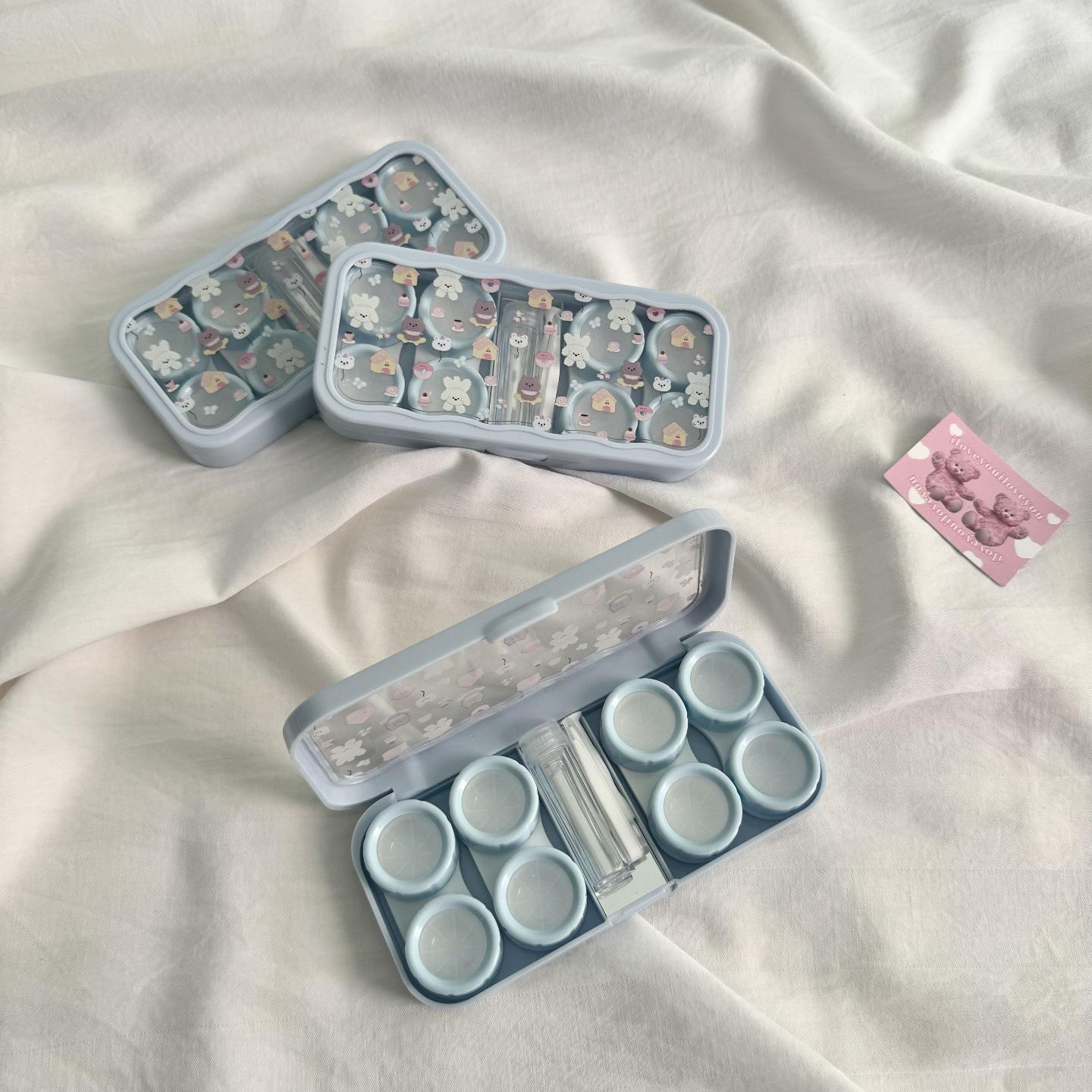 

Контейнер для контактных линз Дорожный косметический кейс Милая коробка для контактных линз с животными Контейнер для ухода за контактными линзами с пинцетом для очков