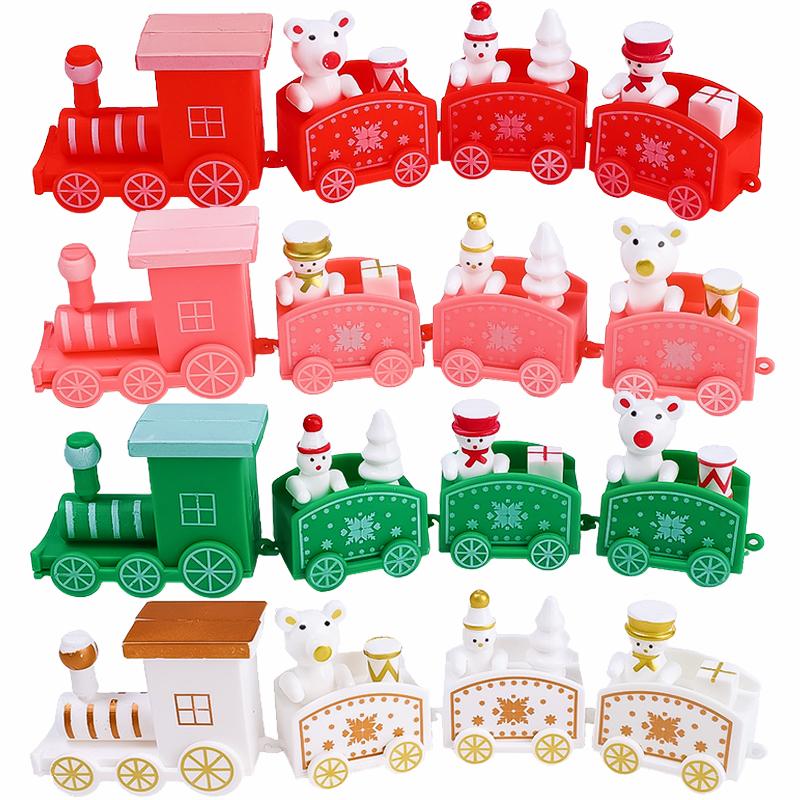 Wooden Christmas Train Ornament Plastic Mini Christmas Train Toys Festival Party Decoration Xmas Table Ornaments New Year Gifts