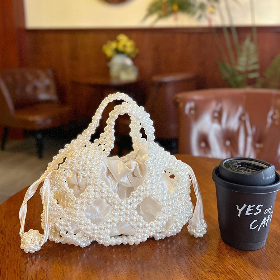Handmade beaded woven bag retro celebrity temperament handbag hollow silk satin cheongsam bag