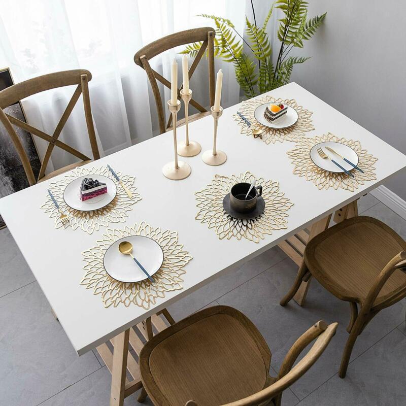 2Pcs  PVC Hollow Insulation Coaster Pads Table Bowl Mat Home Christmas Decor Heat Resistant Flower Shape Placemat for Dining Table