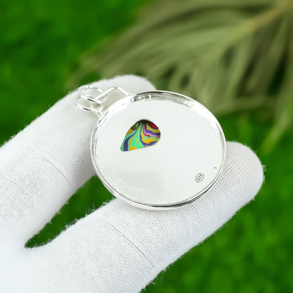 Anniversary Gift For Her Natural Rainbow Calsilica Gemstone Pendant 925 Silver