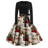 Women's Fashion Casual Round Neck Christmas Print Long Sleeve Dress