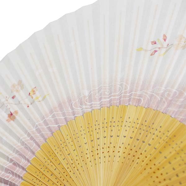 folding flowing water and cherry blossom white carved paper 35 cm [Koshōdō] Kyoto-style fan, design, circle, medium-sized fan, ribs, scented, women's,