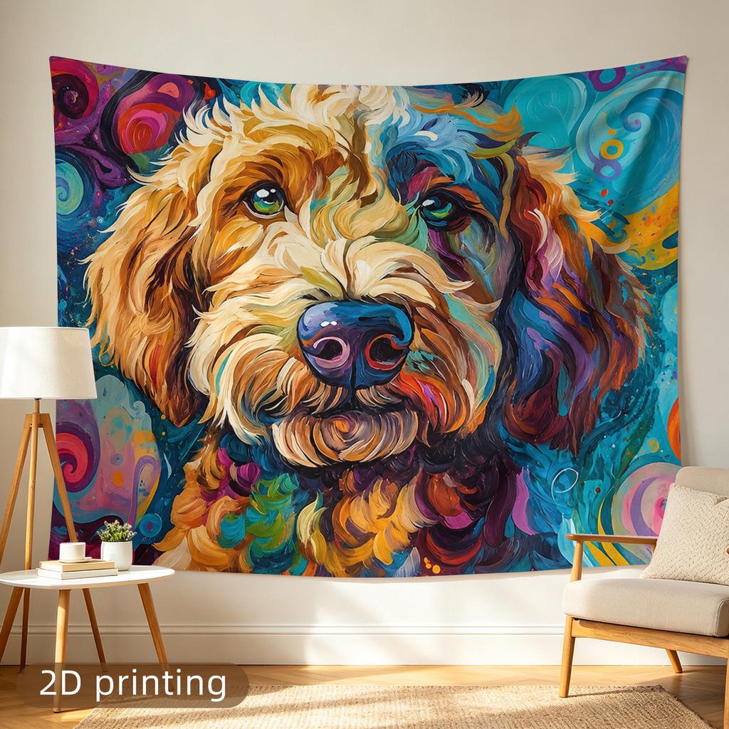 2D Flat - 1pc 2D Printed Tapestry, Large/Small Size, Colorful Psychedelic Dog Portrait, Aesthetic Wall Decor, Home Decor, Non-Luminous, Suitable for L