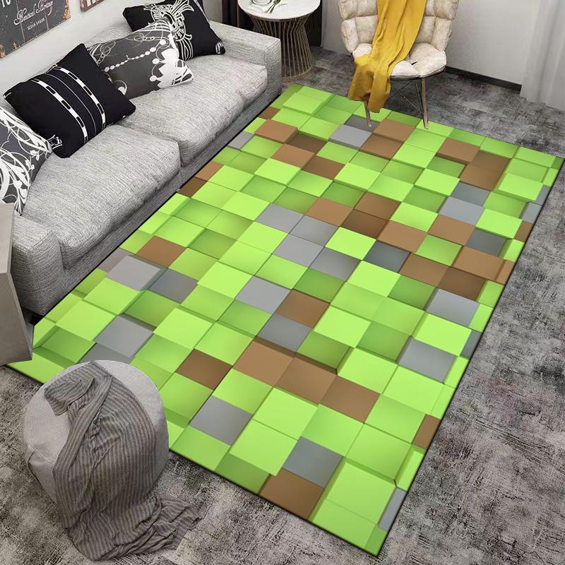 Block Style Green and Brown Carpet Rug for Bedroom or Living Room Suitable for use as an anti-slip for living room bedroom sofas