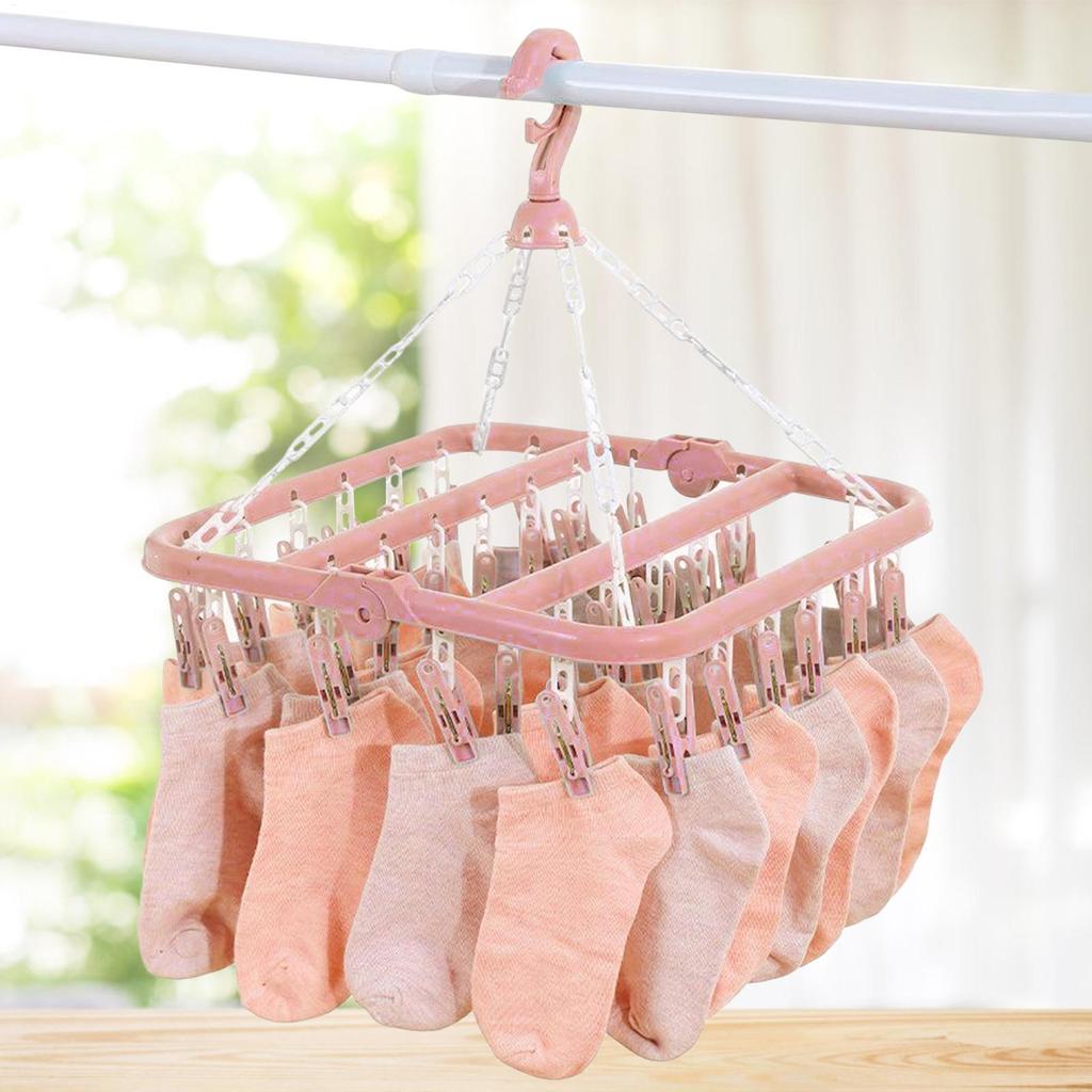 Sock Drying Rack Folding Laundry Clothes Hanger 32 Clips Plastic Rotatable Dryer Clothes Drying Racks Organization for Underwear
