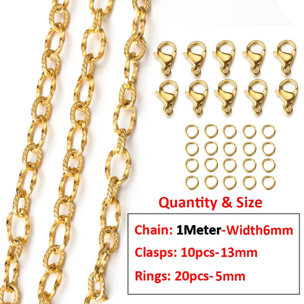 2Meters/1Meter Stainless Steel Chain Lobster Clasps Jump Rings Connectors Chains for Bracelet Necklace Jewelry Making DIY Kit