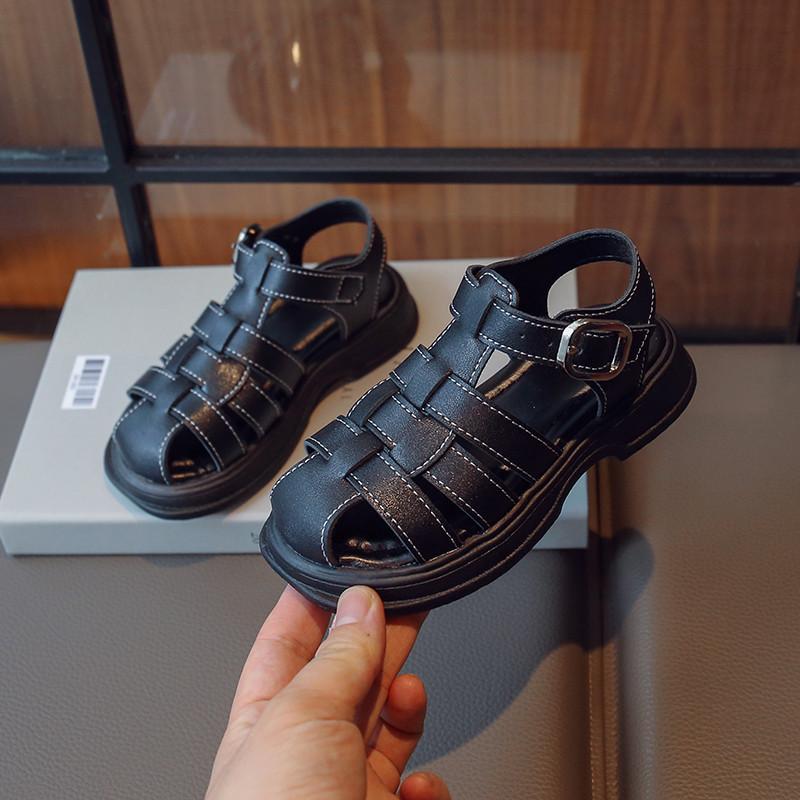 Bambini Intreccio Punta Chiusa Scarpe Tinta Unita Classiche Sandali Romani per Bambini Ragazzi Ragazze Scarpe Casual Vuote Stile Britannico