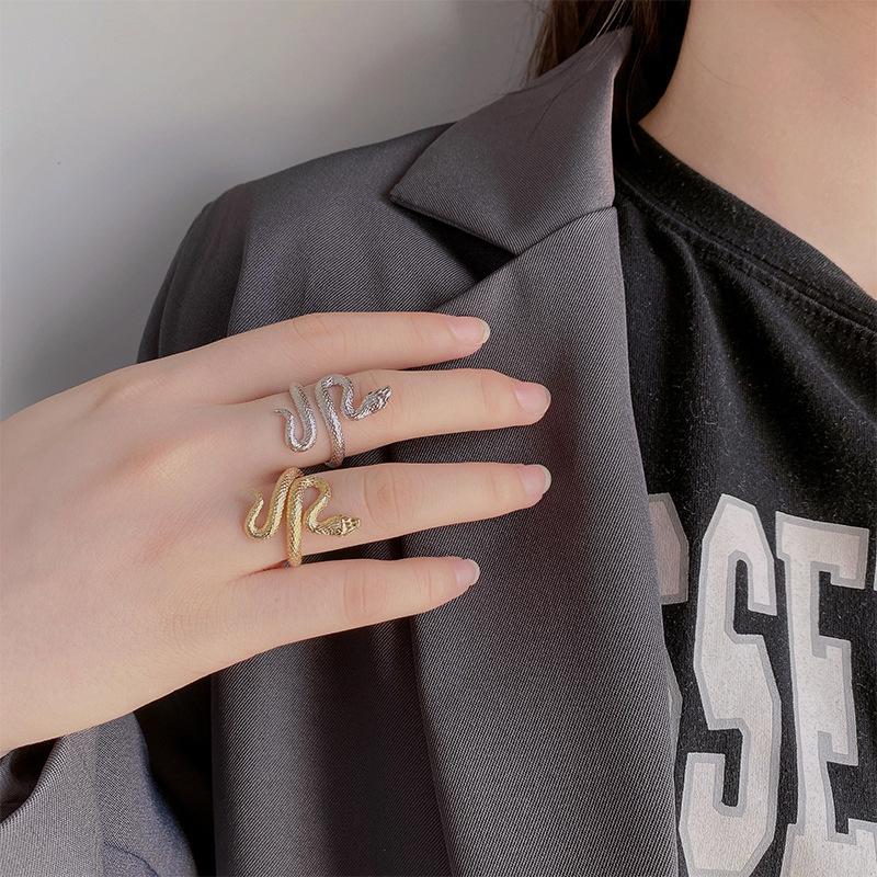 Korean Wind Winding Diamond-encrusted Green-eyed Snake Ring Fashion Personality Advanced Sense Geometric Simple Hipster Index Finger Ring