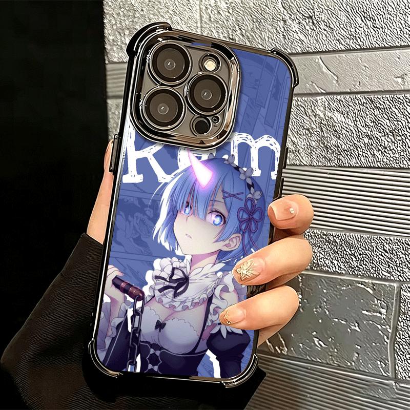 R-Rem Re Zero Anime Soft Phone Case For iPhone 15 16 17 Air 14 Pro Max 16E Plus 13 12 Mini Plating Anti-Fall Fundas