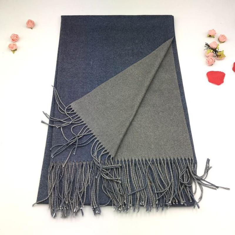 Solid color versatile imitation cashmere men's and women's winter thickened warm double-sided two-color shawl fringed scarf