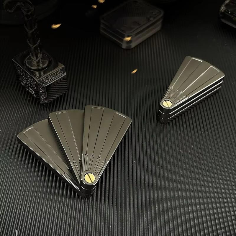 Metal Edc Fingertip Folding Fan Pressure Reducing Push Card Mechanical Coin Toy Anti Stress Relief Sensory Fidget Toy For Adults