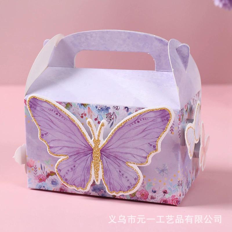 WTEMPO Floral Butterfly Birthday Gift Boxes with Handles Butterfly Floral Treat Boxes Party Favors Packaging Box for Princess Birthday Baby Shower