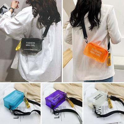 Transparent Laser Crossbody Bag for Women Candy Color Letter Fashion Mini Shoulder Messenger Bag PVC Jelly Small Tote Bag