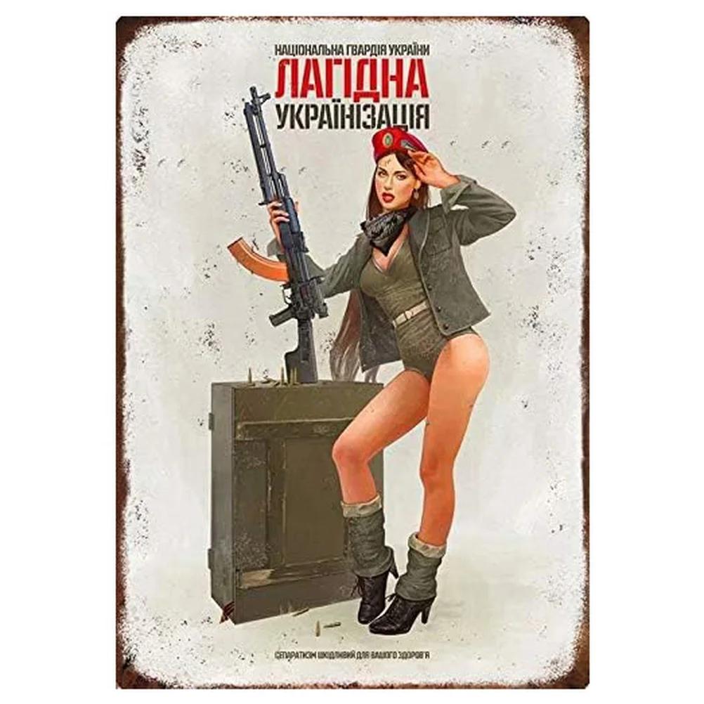Military Pinup Girls Metal Tin Signs Vintage Plaque Plate Retro Wall Art Poster for Home Cafe Bars Pubs Iron Painting Decoration