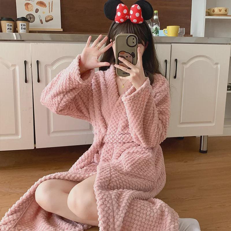 Flannel Autumn/Winter Unisex Thick Bathrobe Cardigan Pajamas