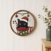 Living Room Decor Christmas Black Cat Wall Decor, Layered Wooden Hanging Sign, Round 2D Art Flat Decoration for Bedroom And Hall Porch Holiday