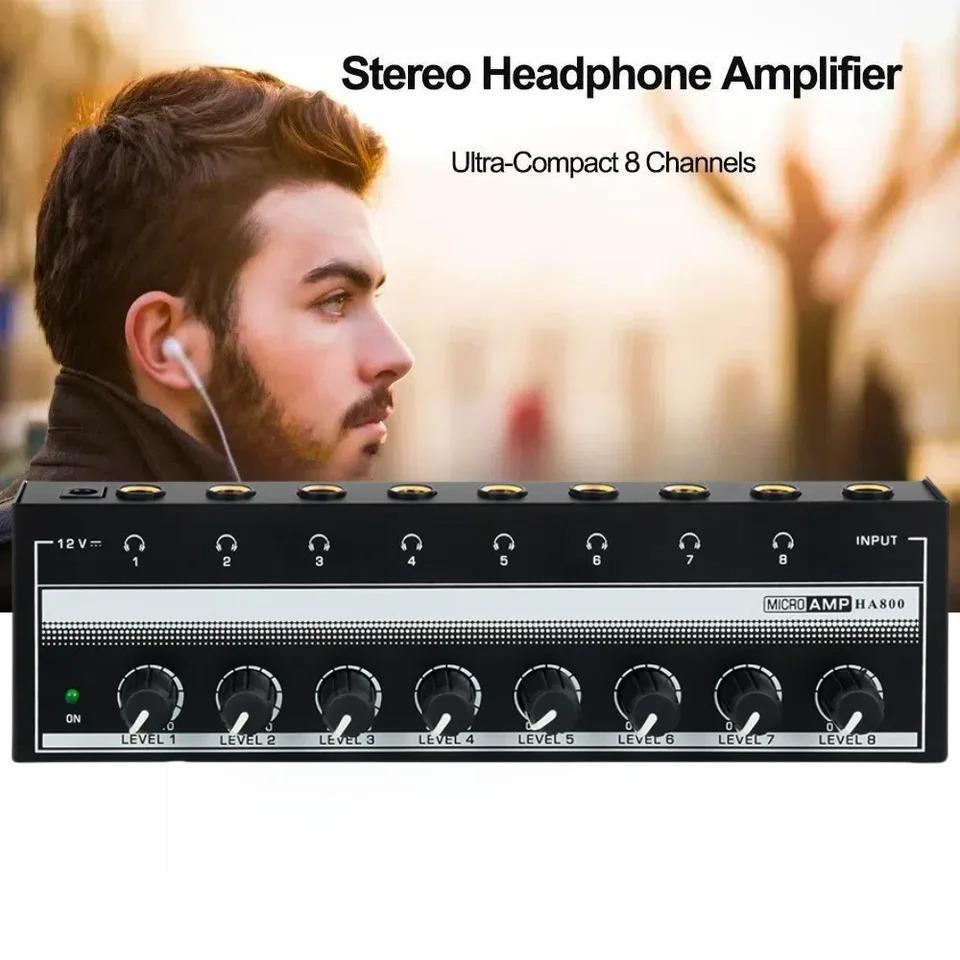 8 Channels Headphone Amplifier Mini Amplifier with Stereo/Mono Switch Professional Ultra-Compact HiFi Stereo Audio Amplifier