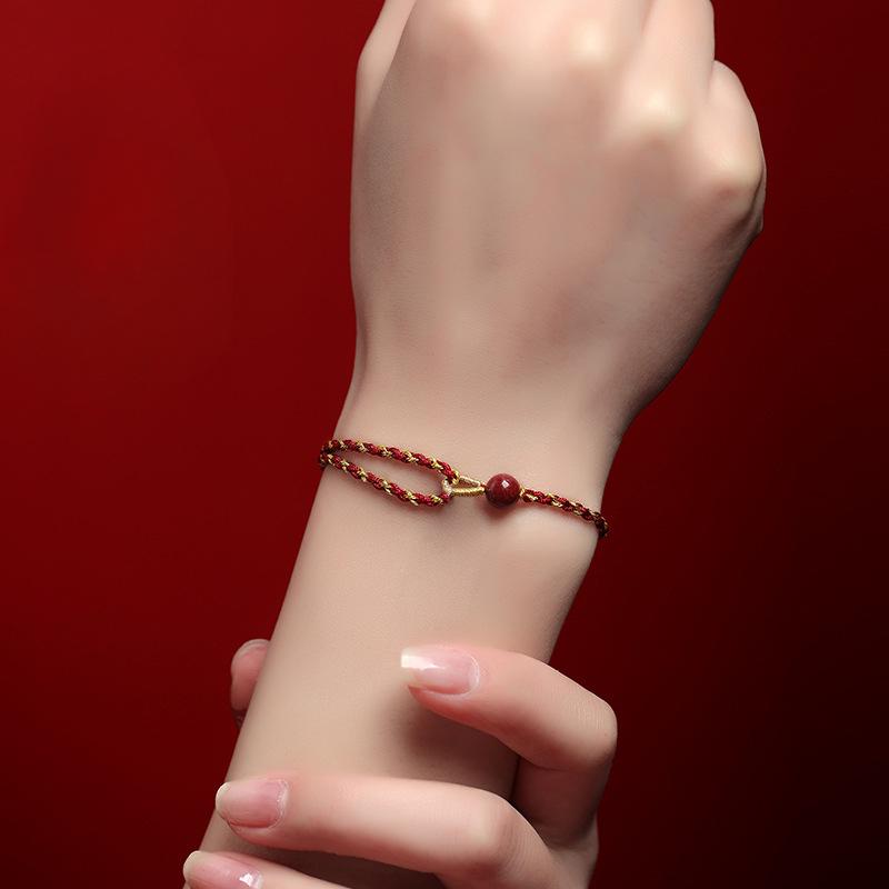 Small Round Bead Bracelet Summer Simple Small Red Rope Handwoven Hand Rope Adjustable Jewelry
